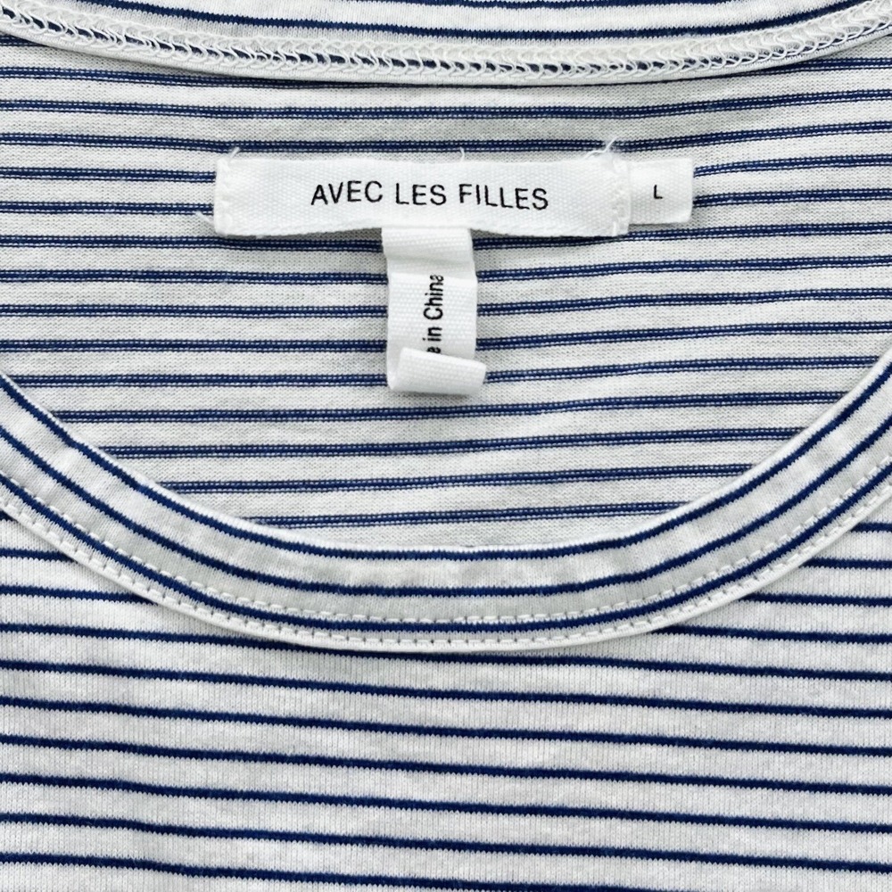 AVEC LES FILLES Joyce Azria Millennial Shirt Dress Womens L Blue Striped Minimal - Picture 2 of 9